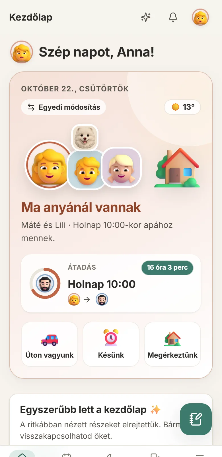 A kezdőlap: ma apánál vannak a gyerekek, a következő átadás hétfőn 10-kor
